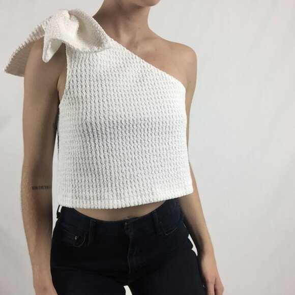 Club Monaco Jambalaya One Shoulder Bow Top S - Picture 1 of 16
